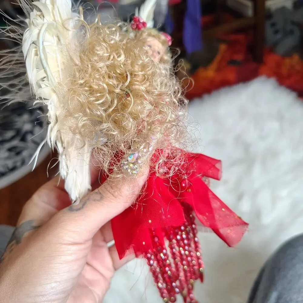 Fairycore Beaded Chime Ornament Wings Red